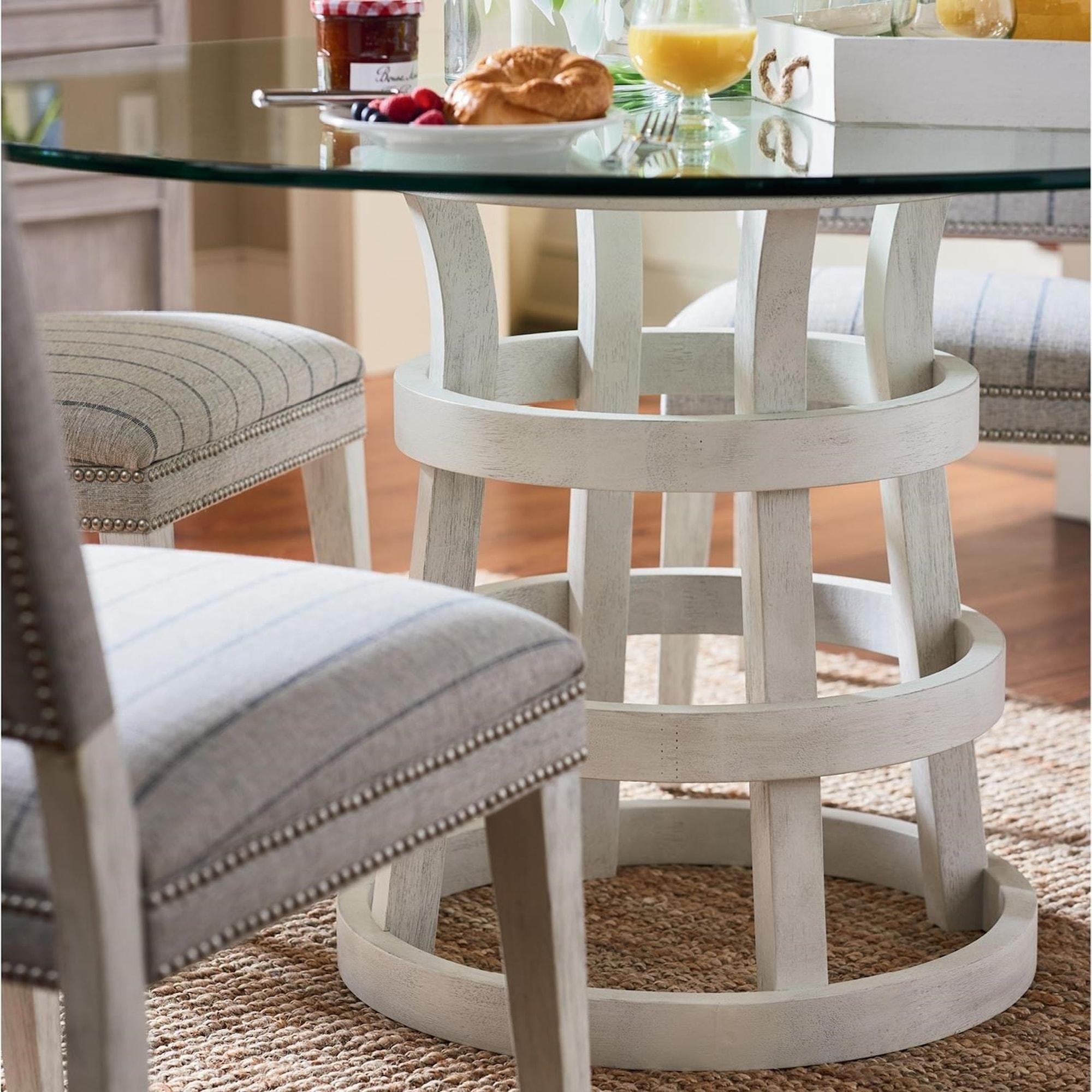 Universal Escape 833656A Coastal Round Dining Table with Glass Top